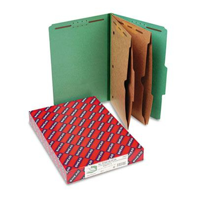 Smead 6-Section Legal 23-Point Pressboard 2-Pocket Classification Folders, Green, 10/Box