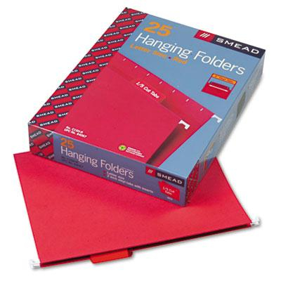 Smead Letter 1/5 Tab Hanging File Folders, Red, 25/Box