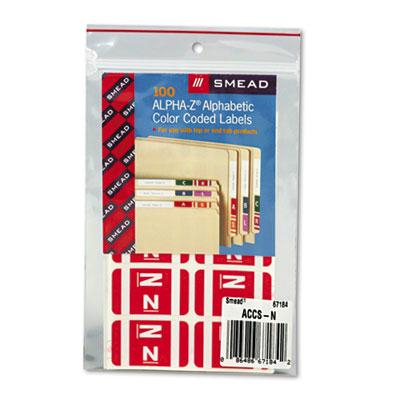 Smead 1" x 1-3/5" Letter "N" Color-Coded Second Letter Labels, Red, 100/Pack