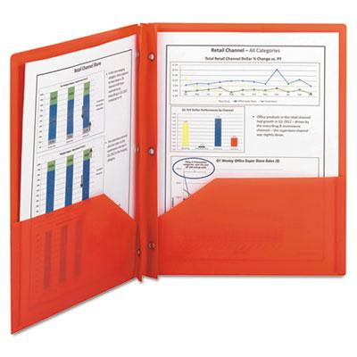 Smead 100-Sheet 8-1/2" x 11" Fastener Poly Two-Pocket Folders, Red, 25/Box