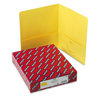 Smead 100-Sheet 8-1/2" x 11" Embossed Leather Grain Two-Pocket Portfolios, Yellow, 25/Box