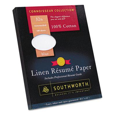 Southworth 8-1/2" x 11", 32lb, 100-Sheets, Blue Linen Resume Paper