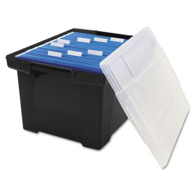 Storex 19" D Letter & Legal Plastic File Tote Storage Box w/ Lid, Black