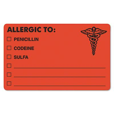 Tabbies 4" x 2-1/2" Drug Allergy Medical Warning Labels, Orange, 100/Roll