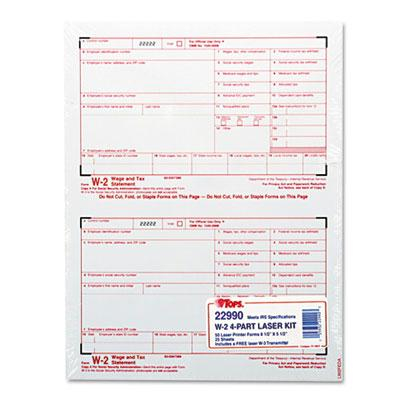 TOPS 8-1/2" x 5" 4-Part Carbonless W-2 Tax Form, 50-Forms