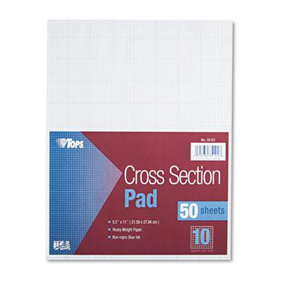 TOPS 8-1/2" X 11" 50-Sheet 10 Sq. Quadrille Rule Cross Section Pad