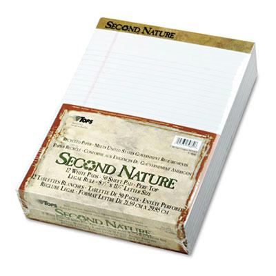 TOPS Second Nature 8-1/2" X 11-3/4" 50-Sheet 12-Pack Letter Rule Pads, White Paper