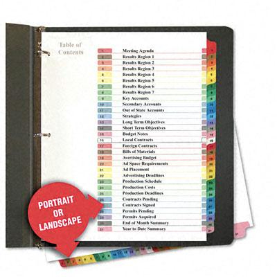 Universal One Letter 31-Tab Table of Contents Multicolor Tab Index Dividers, White, 1 Set