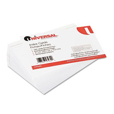 Universal 4" x 6", 100-Cards, White Ruled Recycled Index Cards