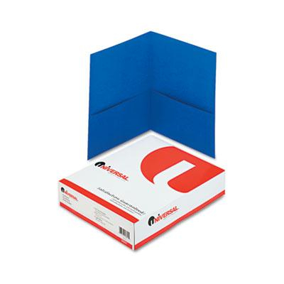Universal 8-1/2" x 11" Two-Pocket Folders, Blue Textured Covers, 25/Box
