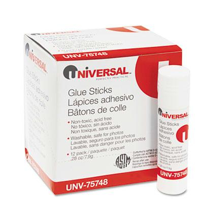 Universal .28 oz Permanent Glue Sticks, Clear, 12/Pack