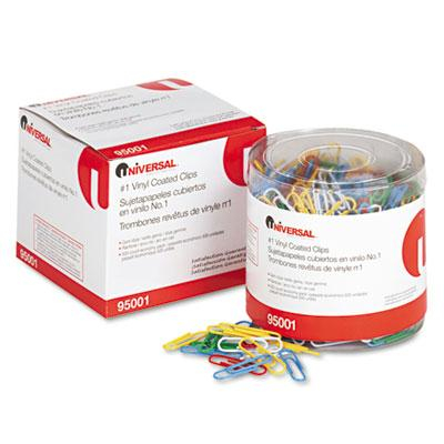 Universal One No. 1 Vinyl Coated Wire Paper Clips, Assorted Colors, 500/Pack