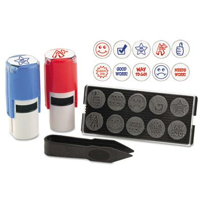 Stamp-Ever 10-in-1 Self-Inking Stamp, 5/8", Red/Blue Ink