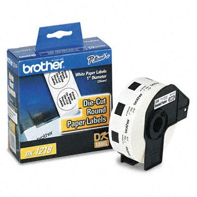 Brother DK1218 Die-Cut 1" Round Paper Label Roll, White, 1000/Roll
