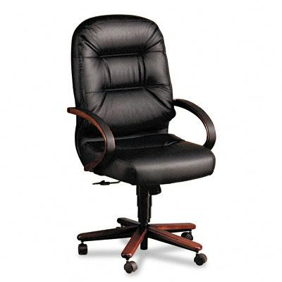 HON Pillow-Soft 2191 Leather Wood High-Back Executive Office Chair, Mahogany