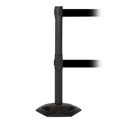 WeatherMaster 250 Twin 11 ft. Outdoor Safety Belt Barrier Stanchion (Shown in Black with Black Belts)