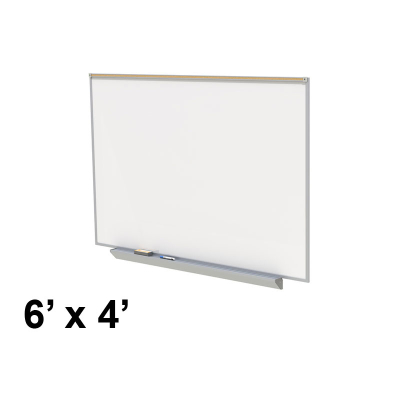 Ghent A2M46-M Premium Aluminum Frame 6 ft. x 4 ft. Porcelain Magnetic with Box Tray, Map Rail