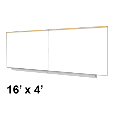 Ghent A2M416-M Premium Centurion 16 ft. x 4 ft. Porcelain Magnetic Whiteboard with Map Rail
