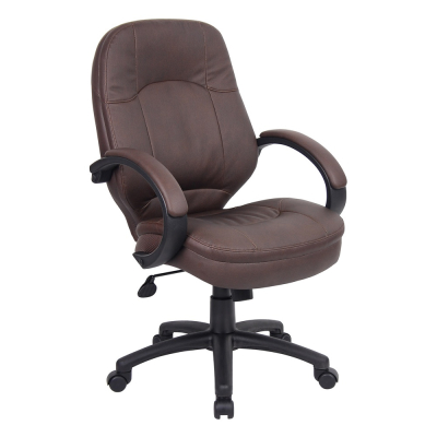 Boss B726-BB LeatherPlus Mid-Back Executive Office Chair, Brown