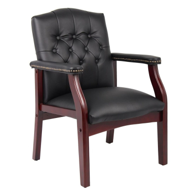 Boss B959 Traditional Button-Tufted Leather Wood Mid-Back Guest Chair (Shown in Black)