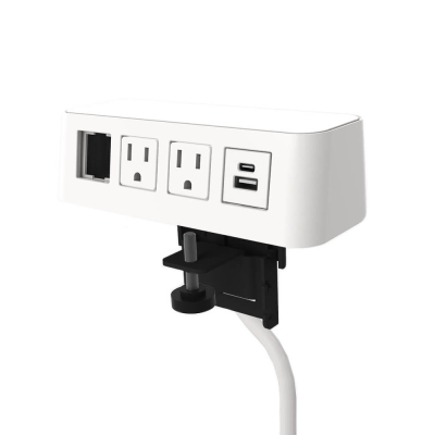 Burele 2-Power Outlet, 1-USB A+C Charging & Open Data Port Edge Mount Clamp Power Module 72" Cord, White