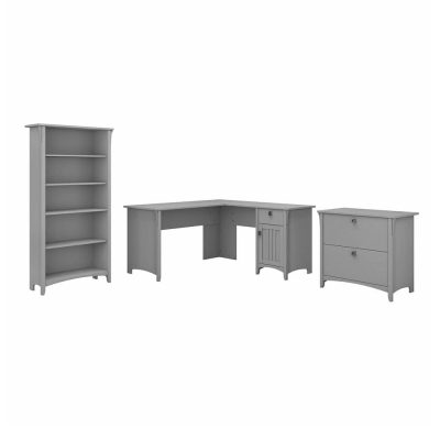 Bush Furniture Salinas 60" W L-Shaped Office Desk with Lateral File Cabinet and 5-Shelf Bookcase (Shown in Grey)