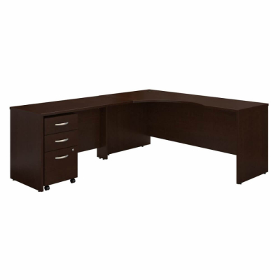 Bush Business Furniture Series C 72" W Left Hand Corner Desk, 48" W Return and 3-Drawer Mobile Pedestal, Mocha Cherry