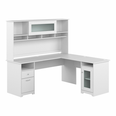 Bush Furniture Cabot 72" W L Shaped Computer Desk with Hutch and Storage (Shown in White)
