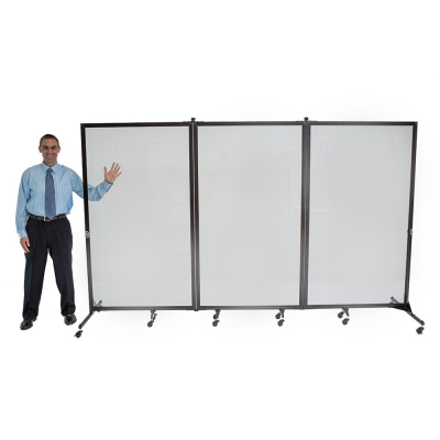 Screenflex Freestanding 120" W x 74" H Clear Acrylic Mobile Configurable Room Divider