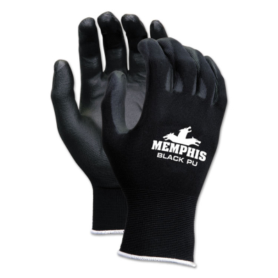Economy PU Coated Work Gloves, Black, Small, 12/Pairs
