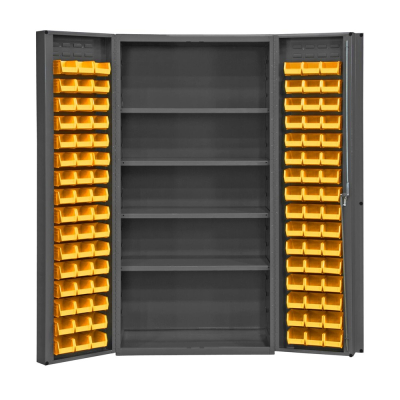 Durham Steel 4-Shelf Box Door Bin Storage Cabinet, 96 Hook-On Bins (Shown in Yellow)