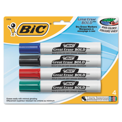 BIC Great Erase Bold Dry Erase Marker, Chisel Tip, Assorted, 4-Pack