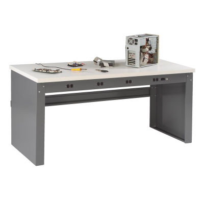 Tennsco EB-1-3072P Plastic Laminate Electronic Workbench with Panel Legs, Stringer, Outlet Panel (72" W x 30" D)