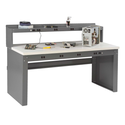 Tennsco EB-2-3672P Plastic Laminate Electronic Workbench with Panel Legs, Stringer, Outlet Panel, Electronic Riser (72" W x 36" D)