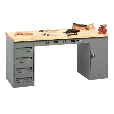 Tennsco EMB-2-3072M Hardwood Top Electronic Modular Workbench with 1 Drawer, 1 Cabinet (72" W x 30" D)