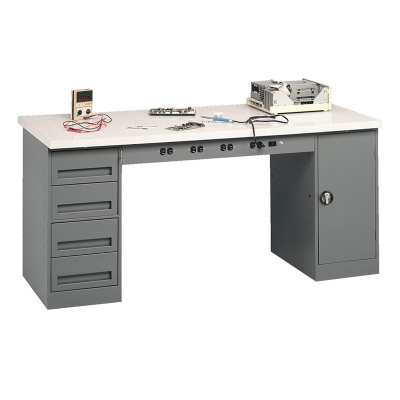 Tennsco EMB-2-3072P Plastic Laminate Top Electronic Modular Workbench with 1 Drawer, 1 Cabinet (72" W x 30" D)