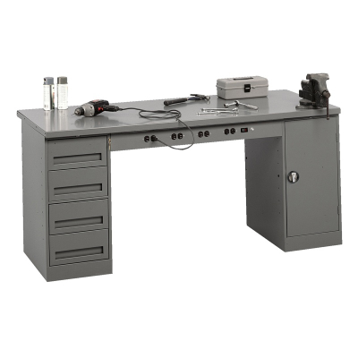 Tennsco EMB-2-3072S Solid Steel Top Electronic Modular Workbench with 1 Drawer, 1 Cabinet (72" W x 30" D)
