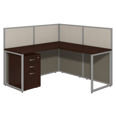 Bush Business Furniture Easy Office 60" W L-Shaped Office Desk Cubicle with Mobile B/B/F Pedestal (Shown in Mocha Cherry)