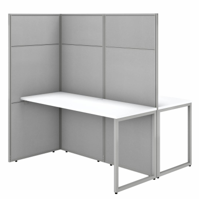 Bush Furniture Easy Office 60" W 2 Person Desk with 66" H Cubicle Panel,Pure White/Silver Gray Fabric