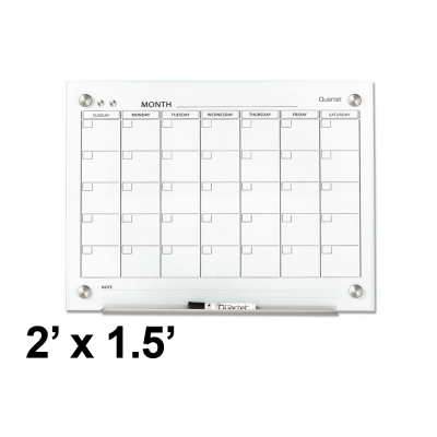 Quartet Infinity 2' x 1.5' Monthly Calendar Glass Whiteboard, Magnetic
