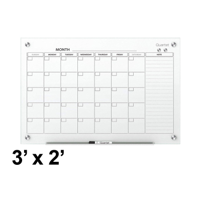 Quartet Infinity 3' x 2' Monthly Calendar Glass Whiteboard, Magnetic