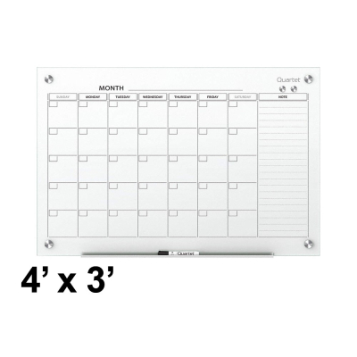 Quartet Infinity 4' x 3' Monthly Calendar Glass Whiteboard, Magnetic