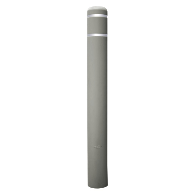 IdealShield 1/8" Thick Flat Top 4" Bollard Cover with Reflective Silver Stripes 67" H (Shown in Grey)