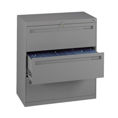 Tennsco 3-Drawer 42" Wide Lateral File Cabinet - Medium Grey