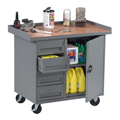 Tennsco Mobile Workbench with Cabinet, 4 Drawers