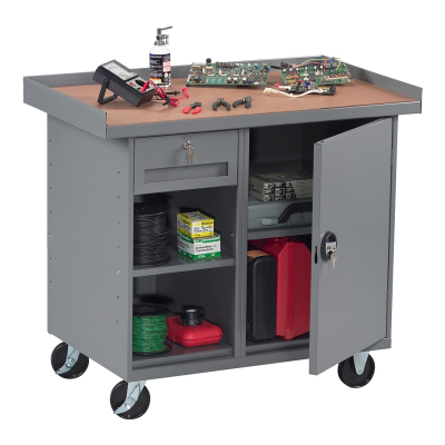 Tennsco Mobile Workbench with Cabinet, 1 Drawer & 2 Shelves