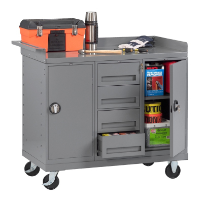Tennsco Mobile Workbench with 2 Cabinets, 4 Drawers