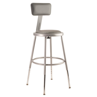NPS 19" - 27" Height Adjustable Padded Round Science Lab Stool, Backrest