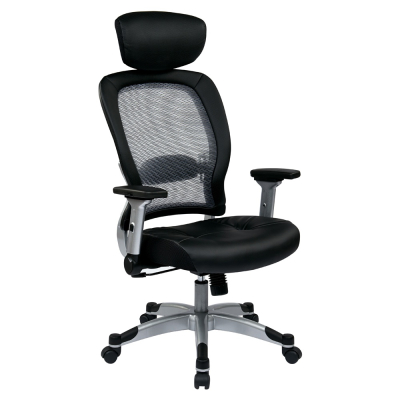 Office Star Space Seating AirGrid Mesh-Back Eco-Leather High-Back Executive Office Chair