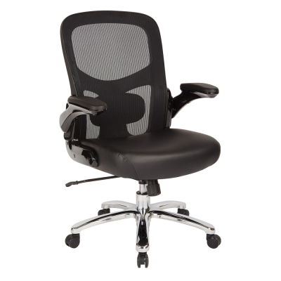 Office Star Pro-Line II Big & Tall 400 lb. Mesh-Back Leather Mid-Back Executive Office Chair (Shown in Chrome)